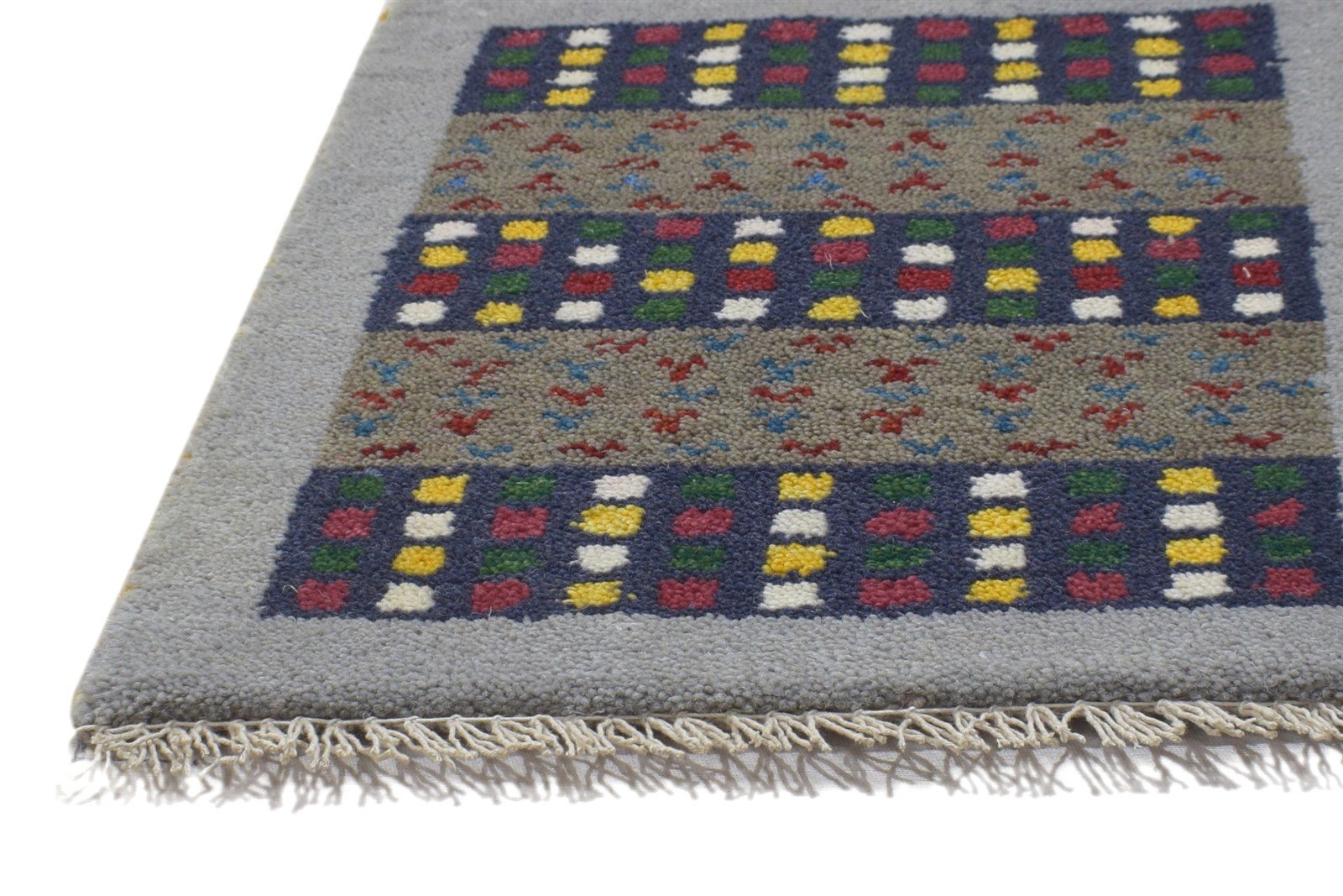 100% Wool Grey Rug 1' X 2' Persian Hand Knotted Gabbeh Southwestern Small Carpet   7864206524565