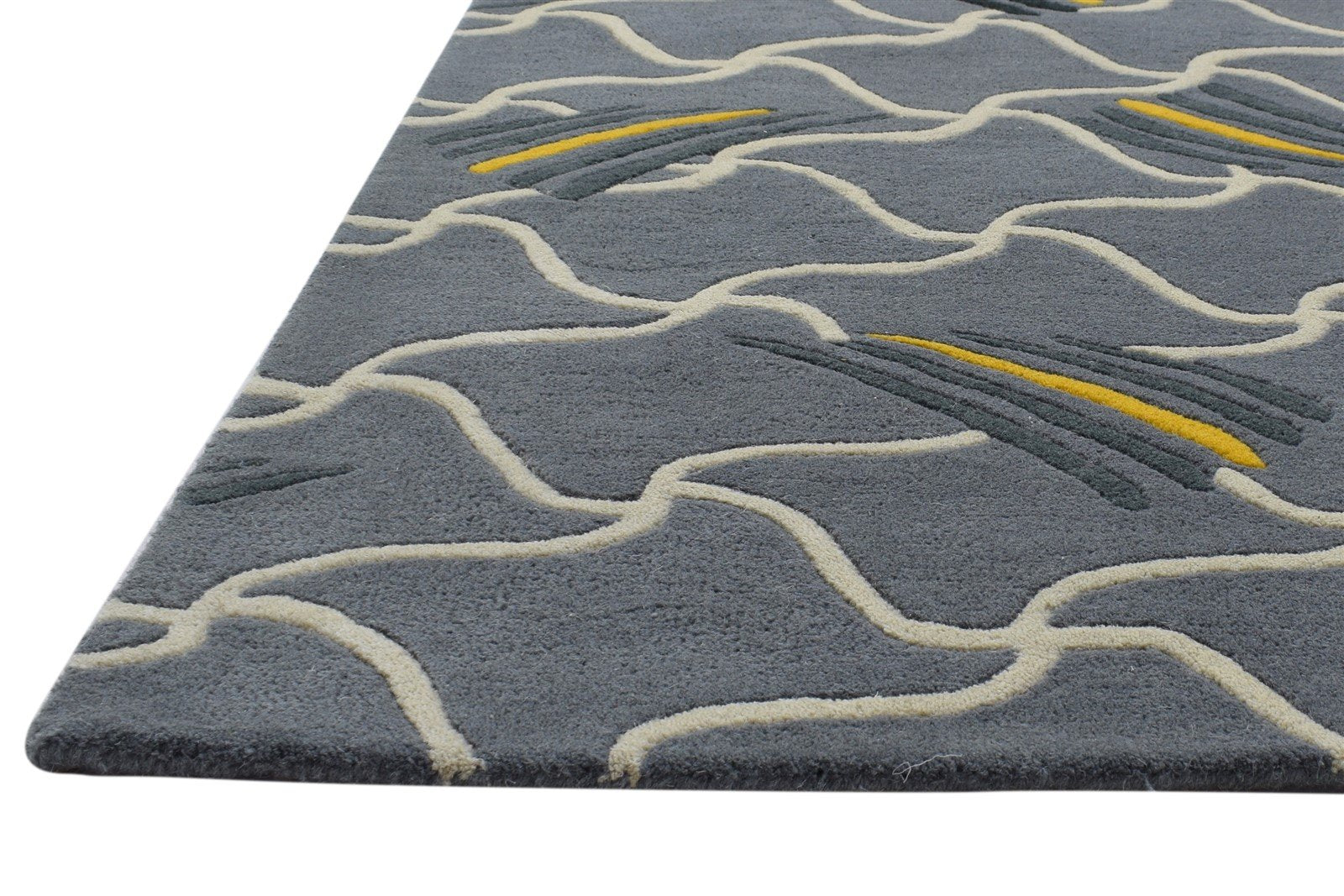100% Wool Grey Rug 5' X 7' Modern Hand Tufted Indian Abstract Room Size Carpet   7864085479573