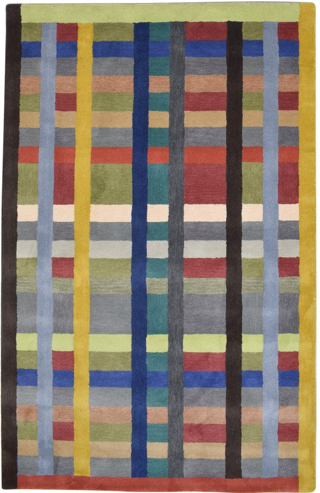 100% Wool Multi Color Rug 5X8 Modern Hand Tufted Scandinavian Grid Room Size   7864084955285