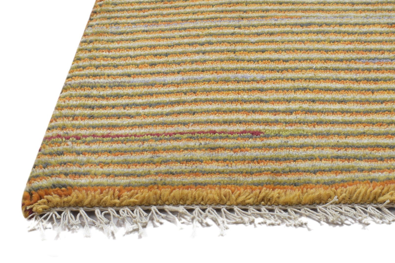 100% Wool Orange Rug 1X2 Modern Hand Knotted Scandinavian Striped Small Carpet   7864203739285