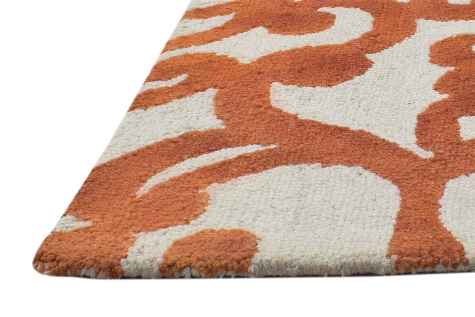 100% Wool Orange Rug 2' X 2' Modern Hand Tufted Moroccan Floral Small Square   7864128209045