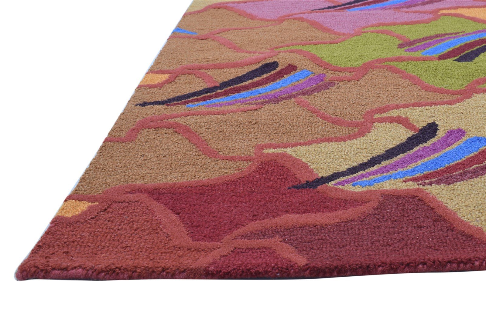 100% Wool Red Rug 5' X 8' Modern Tufted Bohemian Abstract Room Size Carpet   7864490033301