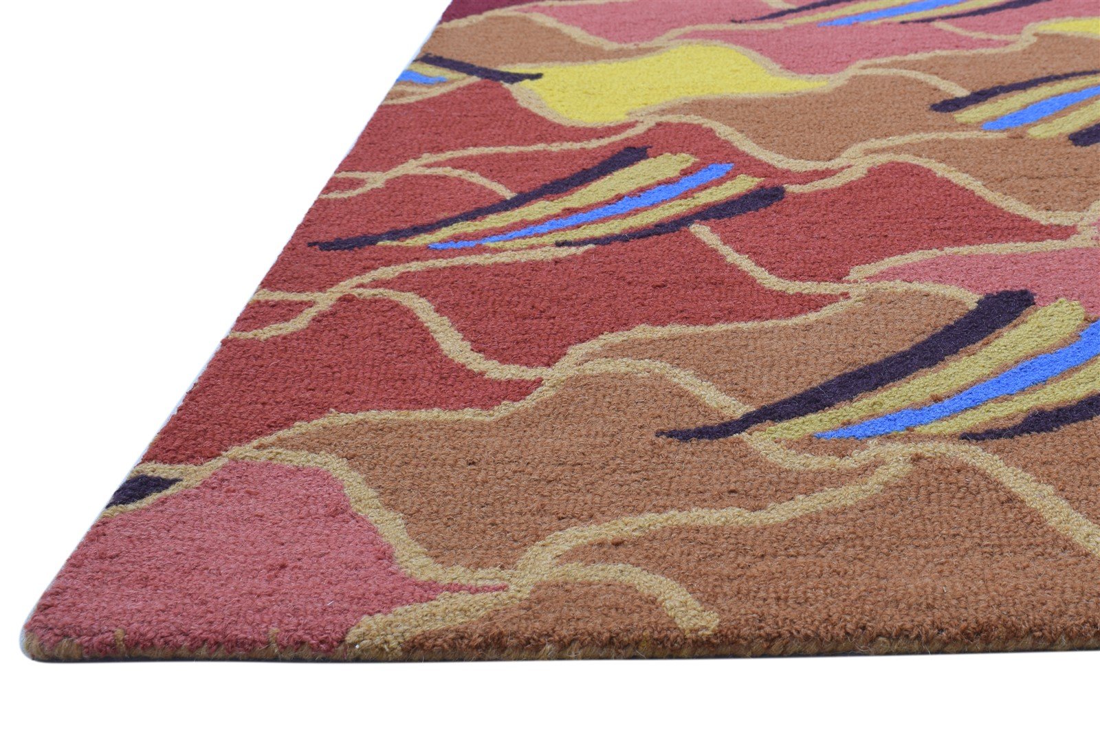 100% Wool Red Rug 5' X 8' Modern Tufted Bohemian Abstract Room Size Carpet   7864490655893