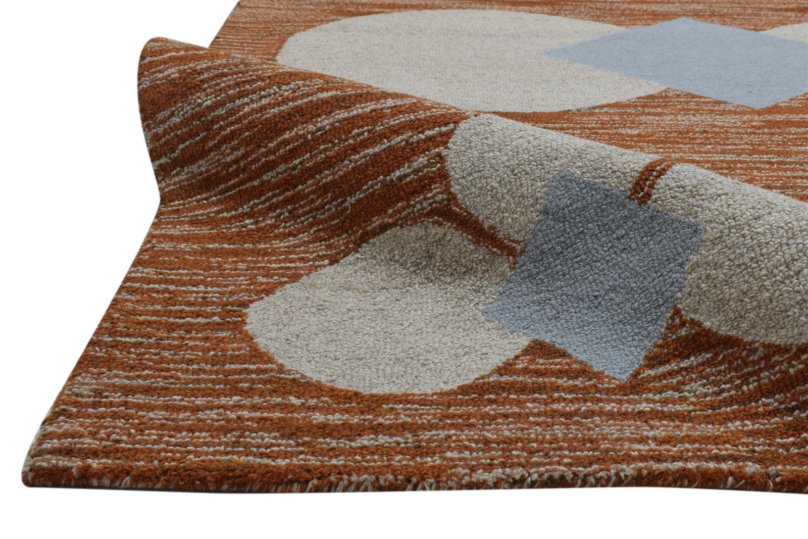 100% Wool Rust Rug 5X8 Modern Hand Tufted Scandinavian Circles Room Size Carpet   7864084168853