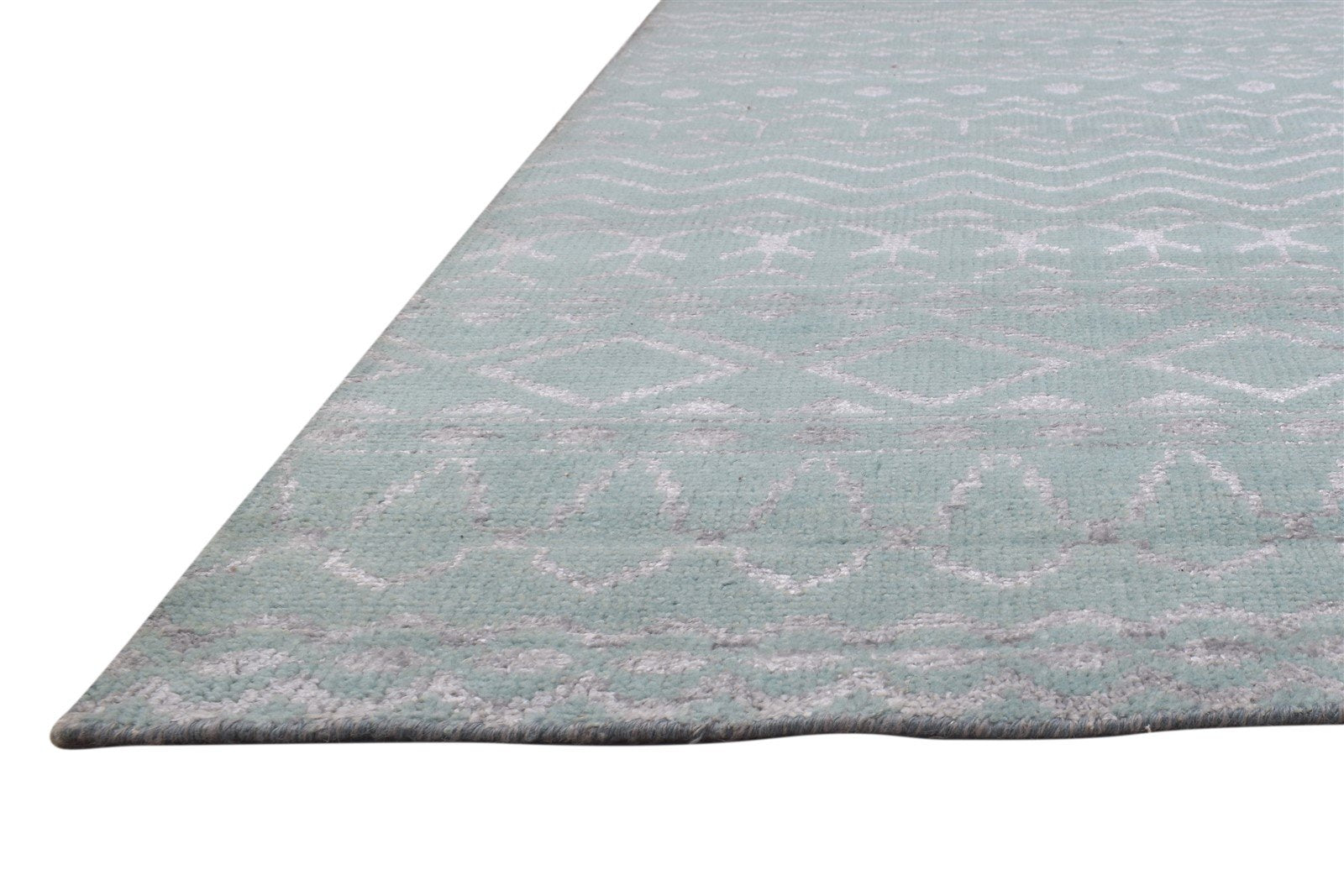 100% Wool, Viscose (Art Silkette, Not Real Art Silk) Blue Rug 8X10 Modern Hand Knotted Scandinavian   7864345100437