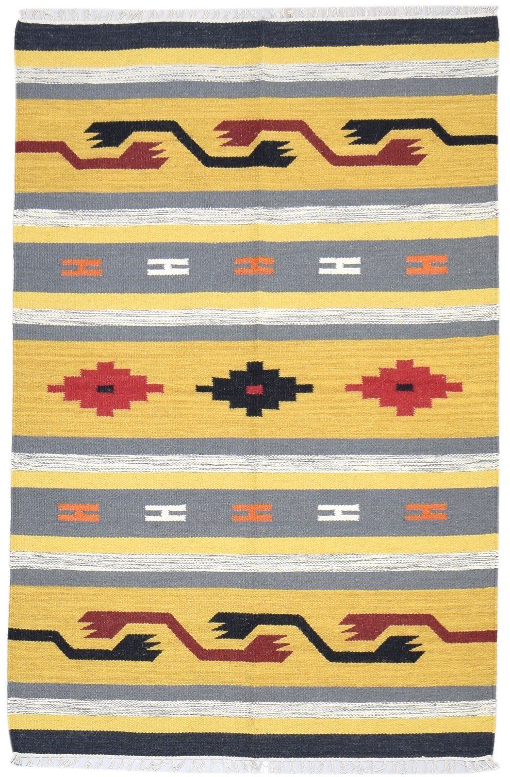 100% Wool Yellow Rug 3' X 6' Persien Dhurrie Oriental Tribal Room Size Carpet   7864348246165