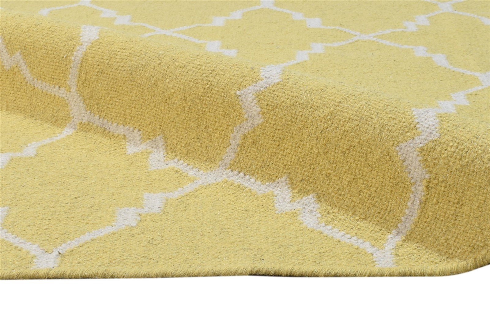 100% Wool Yellow Rug 5' X 7' Modern Dhurrie Moroccan Trellis Room Size Carpet   7864465588373