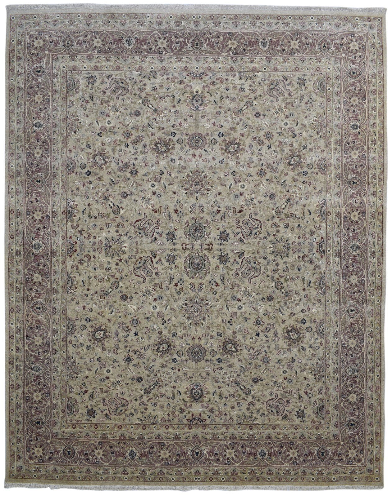 Wool Beige Rug 8' X 10' Persian Hand Knotted Kashan Oriental Large Carpet 