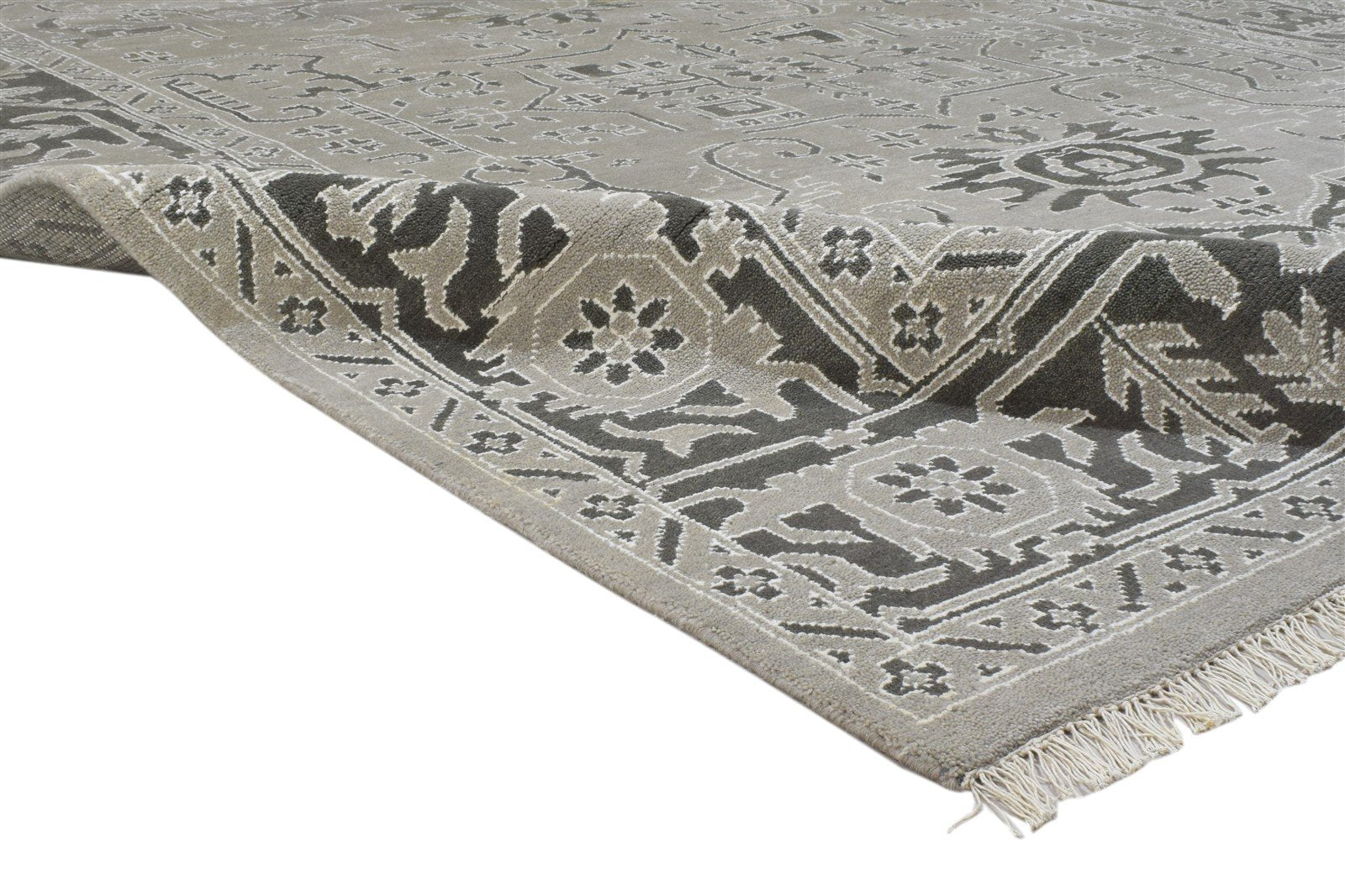 Hand Knotted Grey Wool / Silk Rug 8' X 10' Persian Oushak Oriental Large Carpet  Area Rug 