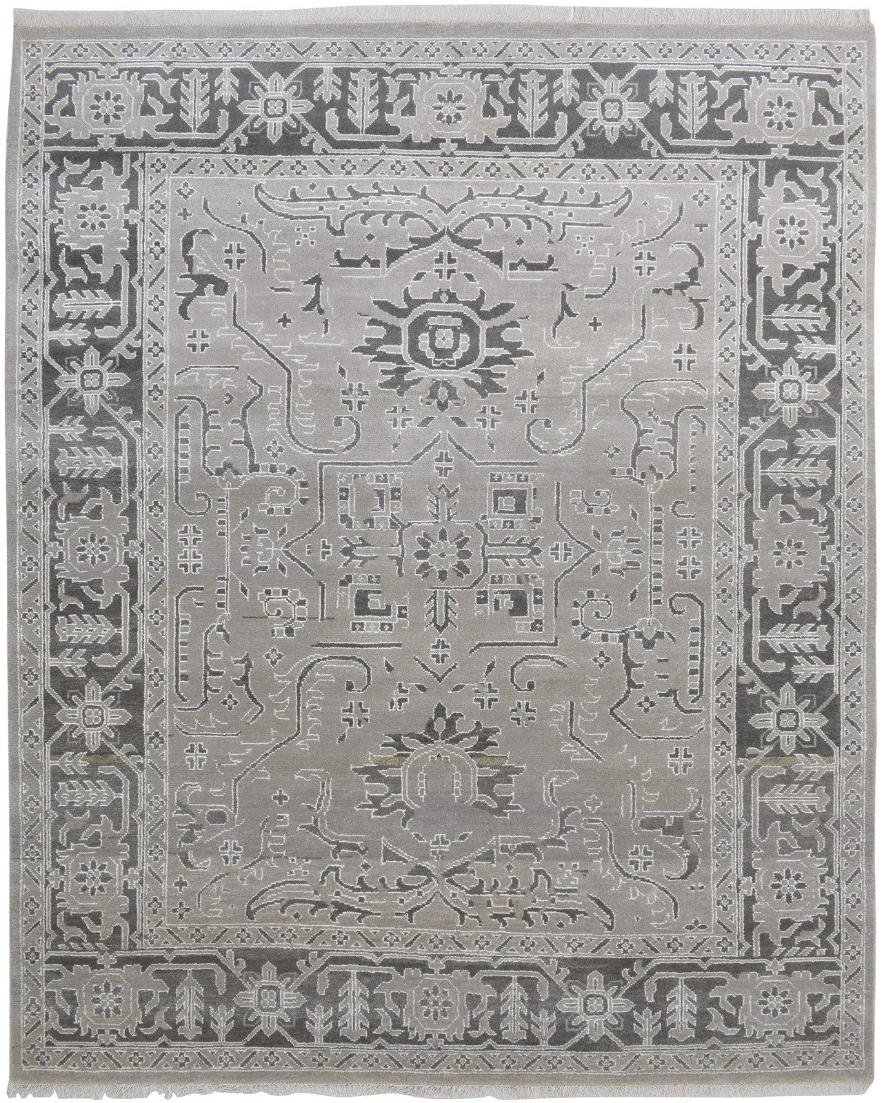 Hand Knotted Grey Wool / Silk Rug 8' X 10' Persian Oushak Oriental Large Carpet 