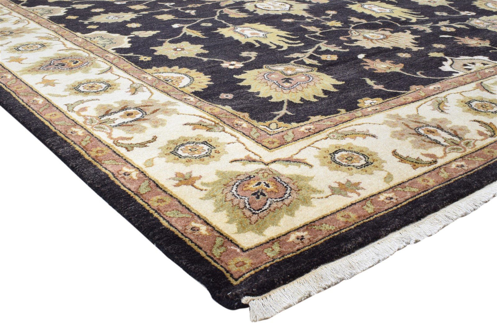 Wool Black Rug 8' X 9' Persian Hand Knotted Agra Oriental Large Carpet 