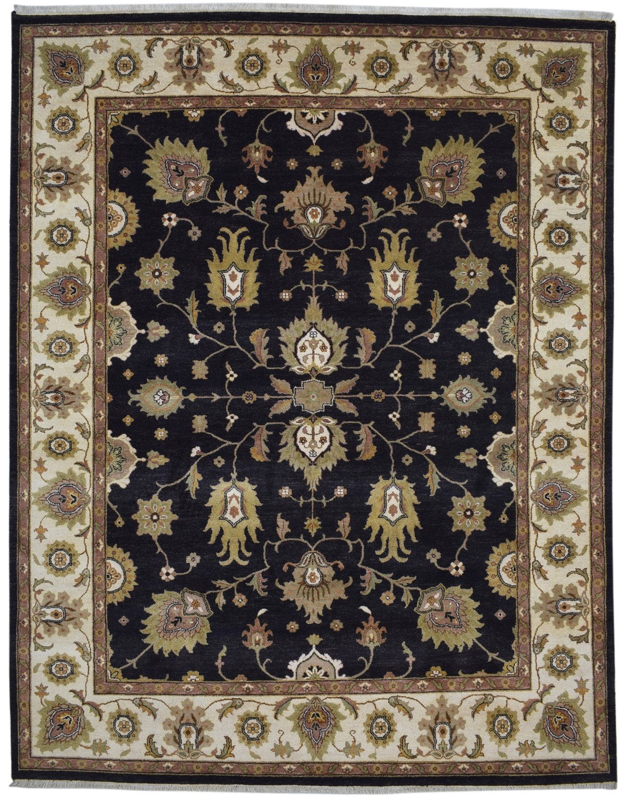 Wool Black Rug 8' X 9' Persian Hand Knotted Agra Oriental Large Carpet