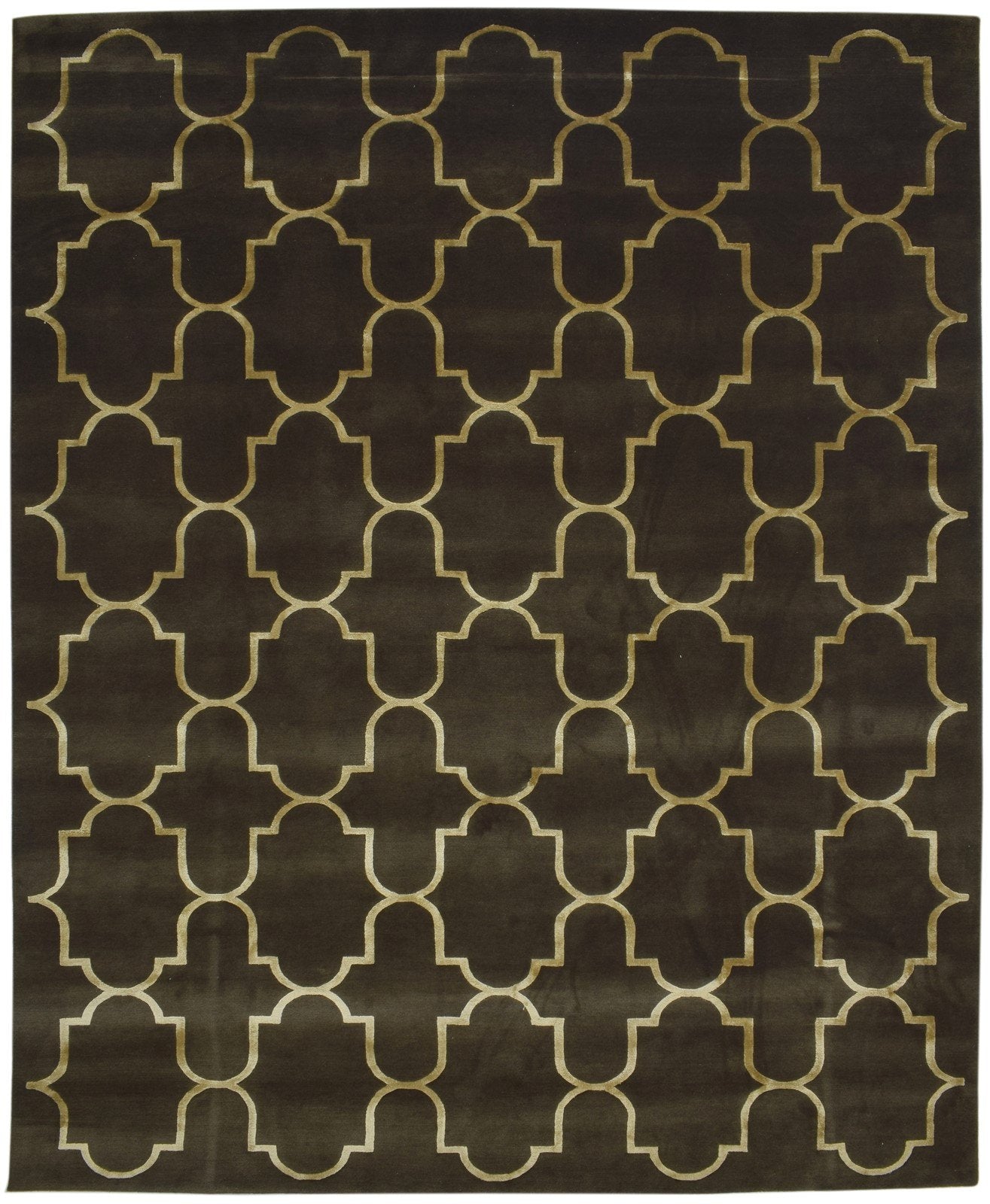 8X10 Rug Wool / Silk Charcoal Modern Hand Knotted Moroccan Trellis Large Carpet