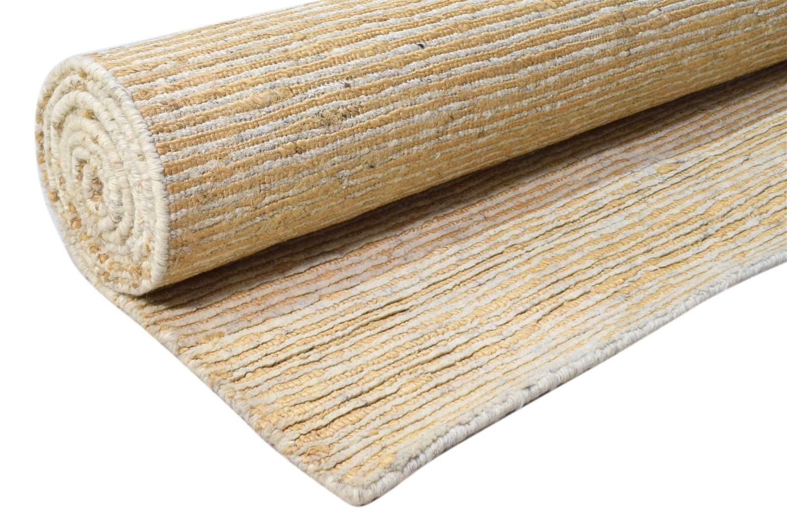 Wool / Jute Beige Rug 8X11 Modern Hand Knotted Scandinavian Striped Large Carpet 