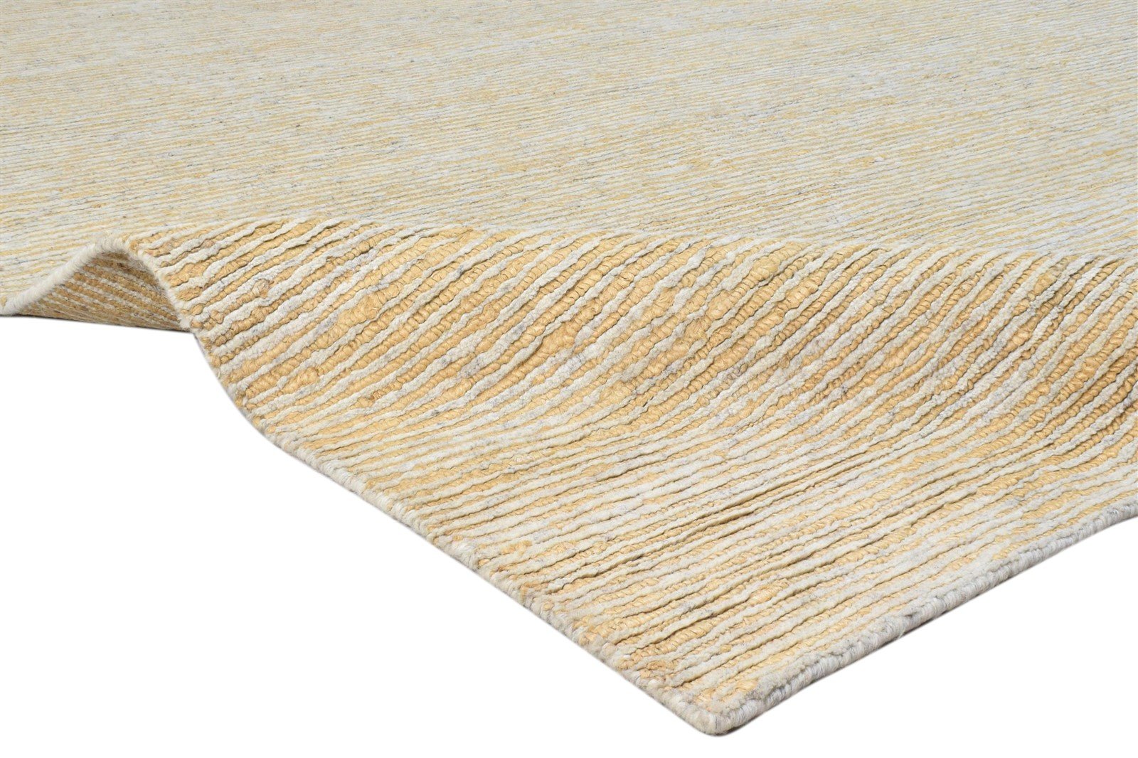 Wool / Jute Beige Rug 8X11 Modern Hand Knotted Scandinavian Striped Large Carpet 