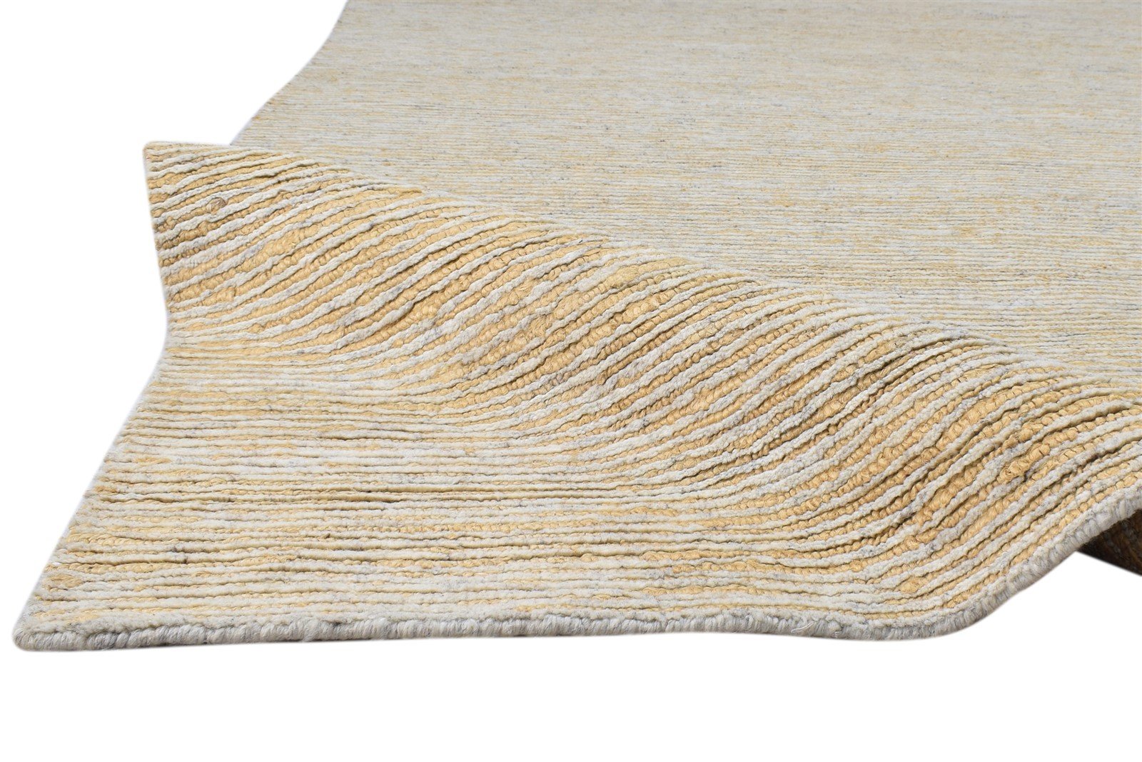 Wool / Jute Beige Rug 8X11 Modern Hand Knotted Scandinavian Striped Large Carpet 