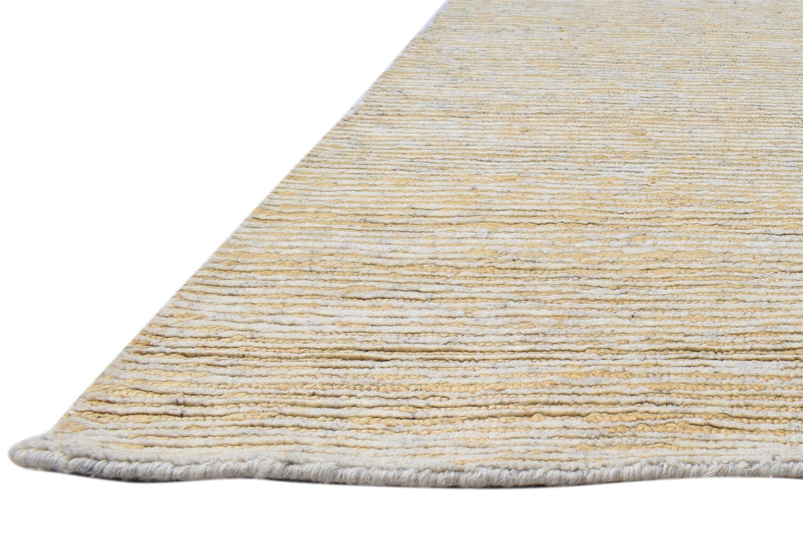 Wool / Jute Beige Rug 8X11 Modern Hand Knotted Scandinavian Striped Large Carpet