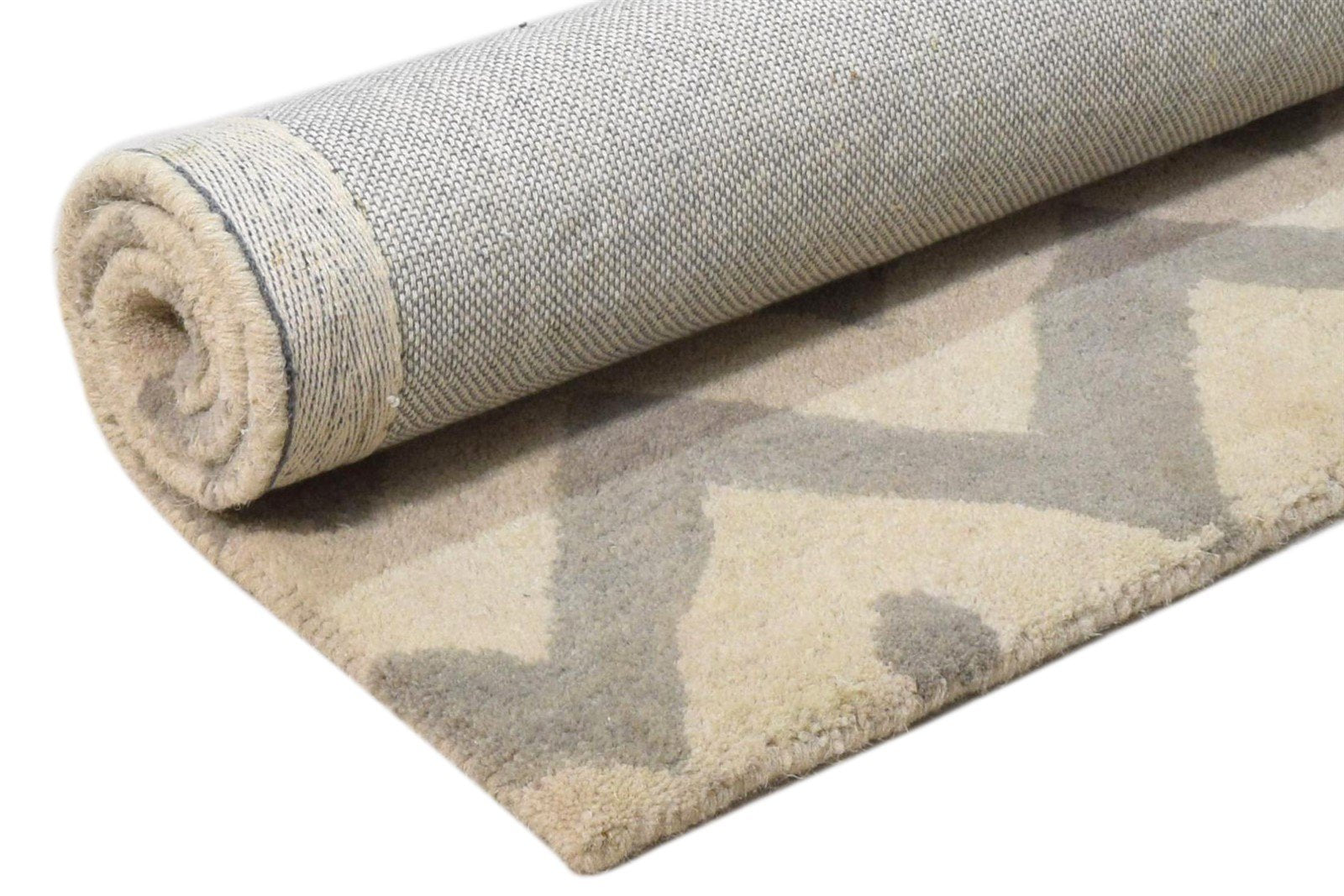 Ivory Wool Rug 2' X 3' Modern Hand Tufted French Chevron Small Carpet  Area Rug 