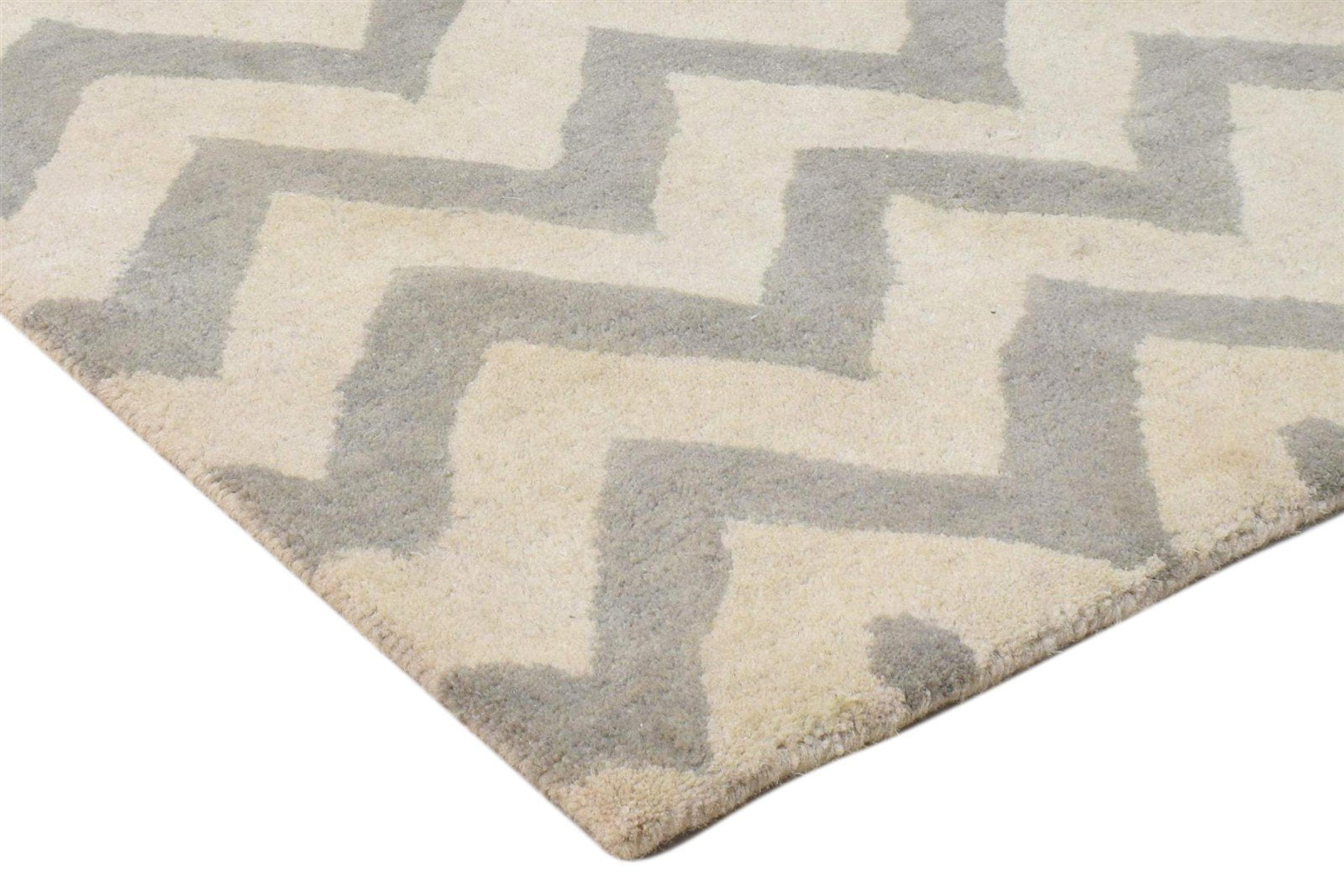 Ivory Wool Rug 2' X 3' Modern Hand Tufted French Chevron Small Carpet 