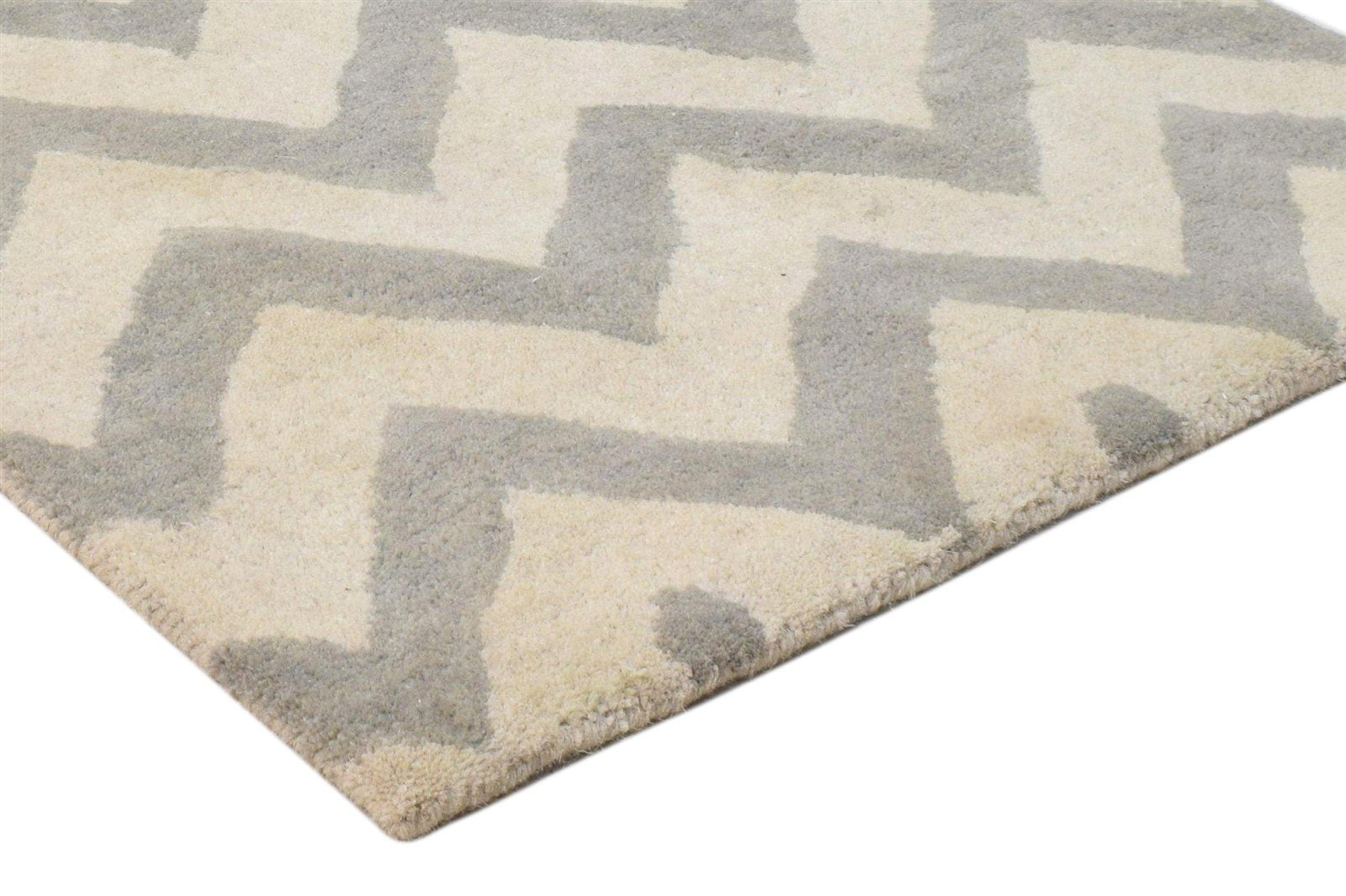 Ivory Wool Rug 2' X 3' Modern Hand Tufted French Chevron Small Carpet 