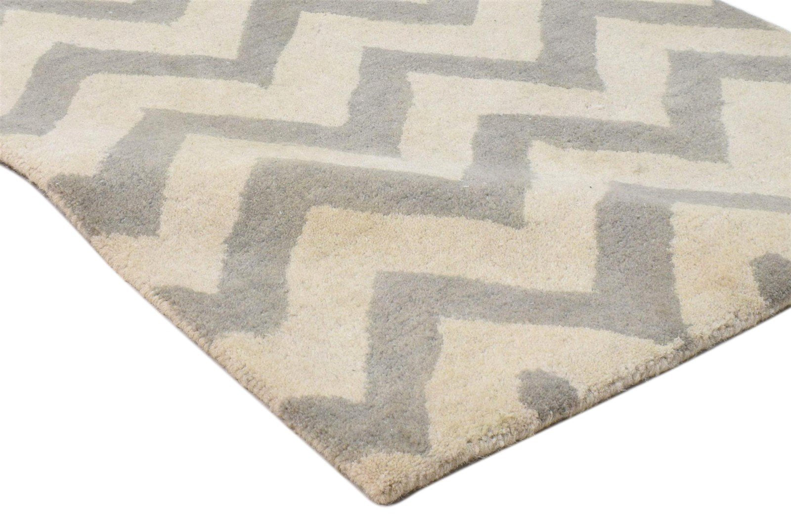 Ivory Wool Rug 2' X 3' Modern Hand Tufted French Chevron Small Carpet 