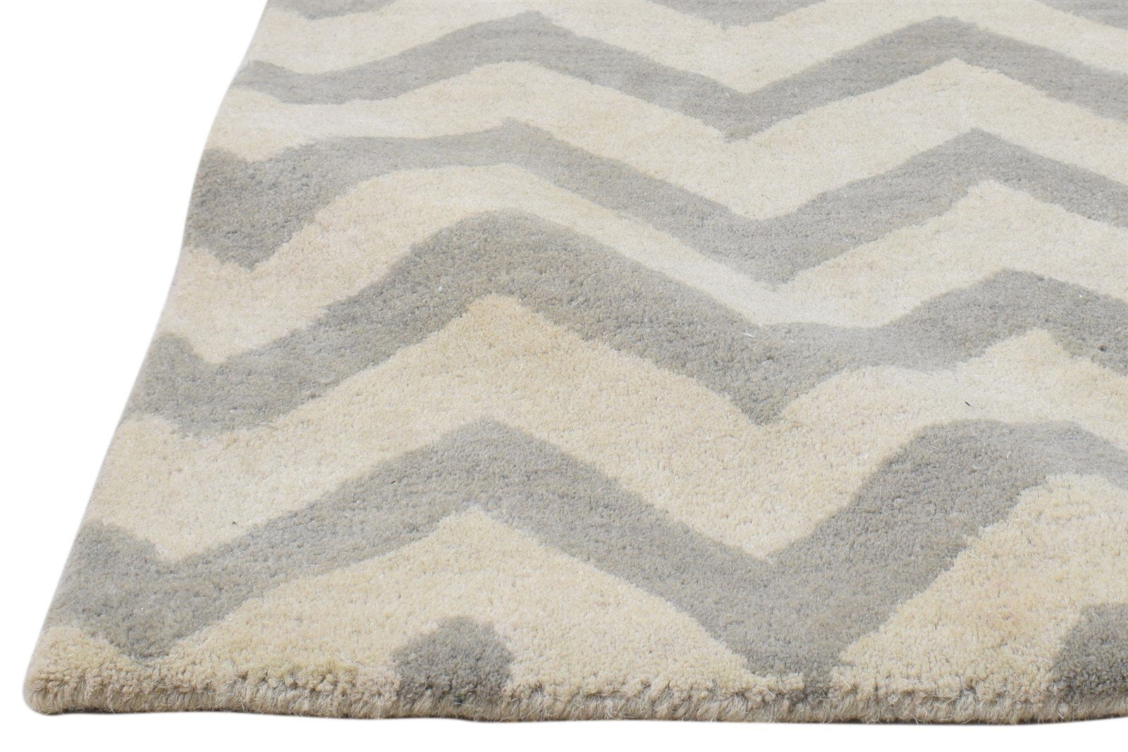 Ivory Wool Rug 2' X 3' Modern Hand Tufted French Chevron Small Carpet 