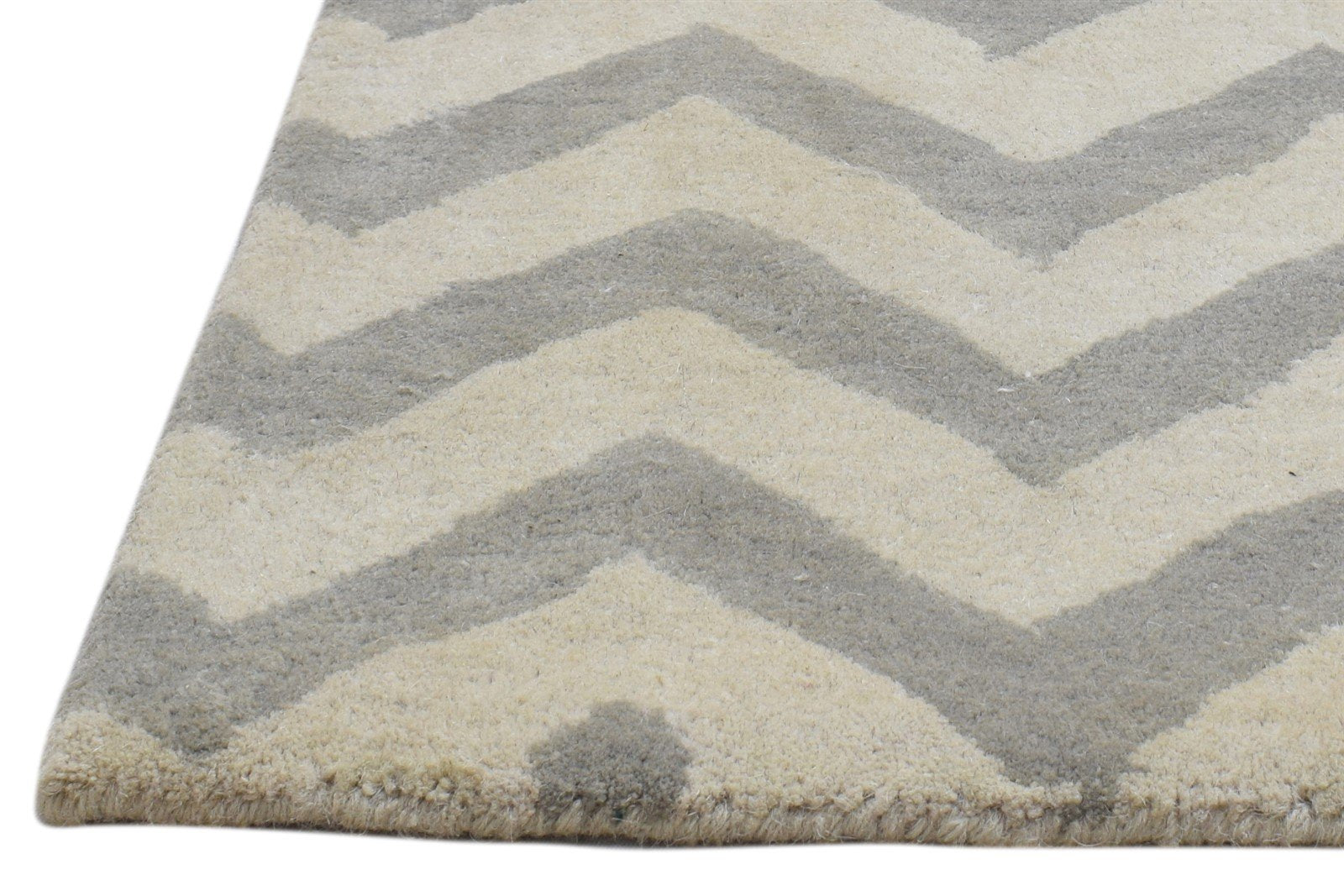 Ivory Wool Rug 2' X 3' Modern Hand Tufted French Chevron Small Carpet