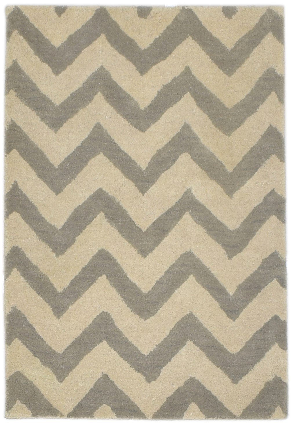 Ivory Wool Rug 2' X 3' Modern Hand Tufted French Chevron Small Carpet