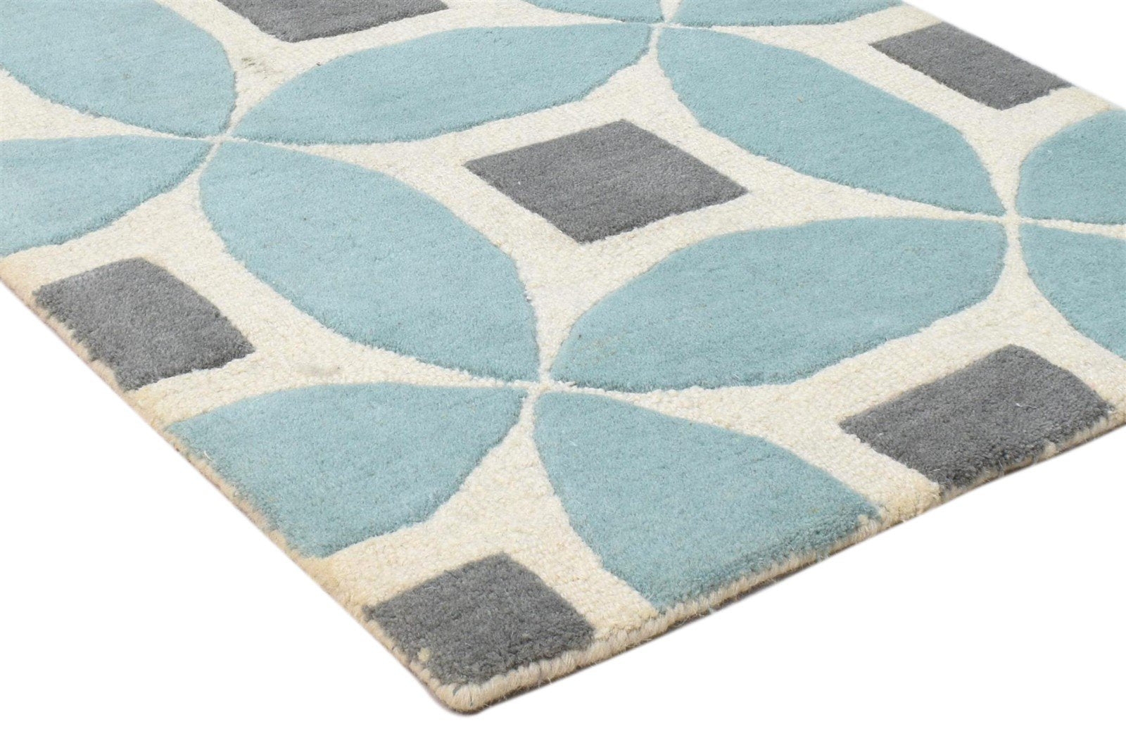 2' X 3' Rug Wool Blue Modern Hand Tufted Moroccan Geometric Small Carpet 