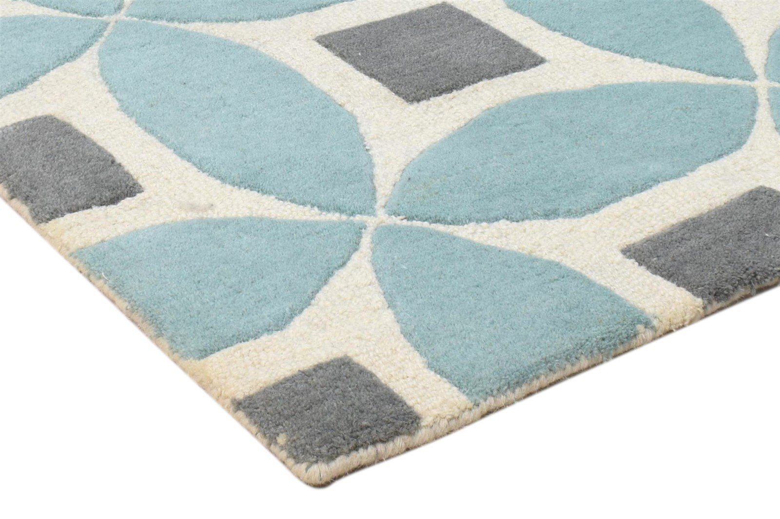 2' X 3' Rug Wool Blue Modern Hand Tufted Moroccan Geometric Small Carpet 