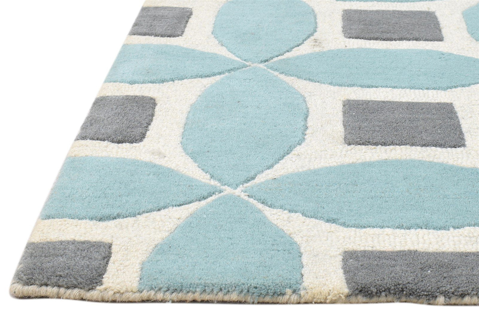 2' X 3' Rug Wool Blue Modern Hand Tufted Moroccan Geometric Small Carpet