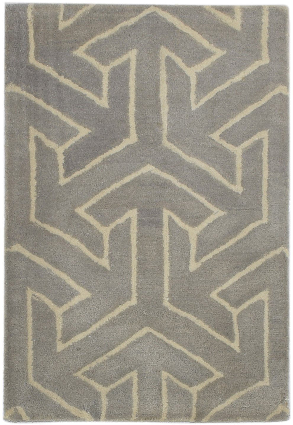 Hand Tufted Grey Wool Rug 2' X 3' Modern Scandinavian Arrows Small Carpet