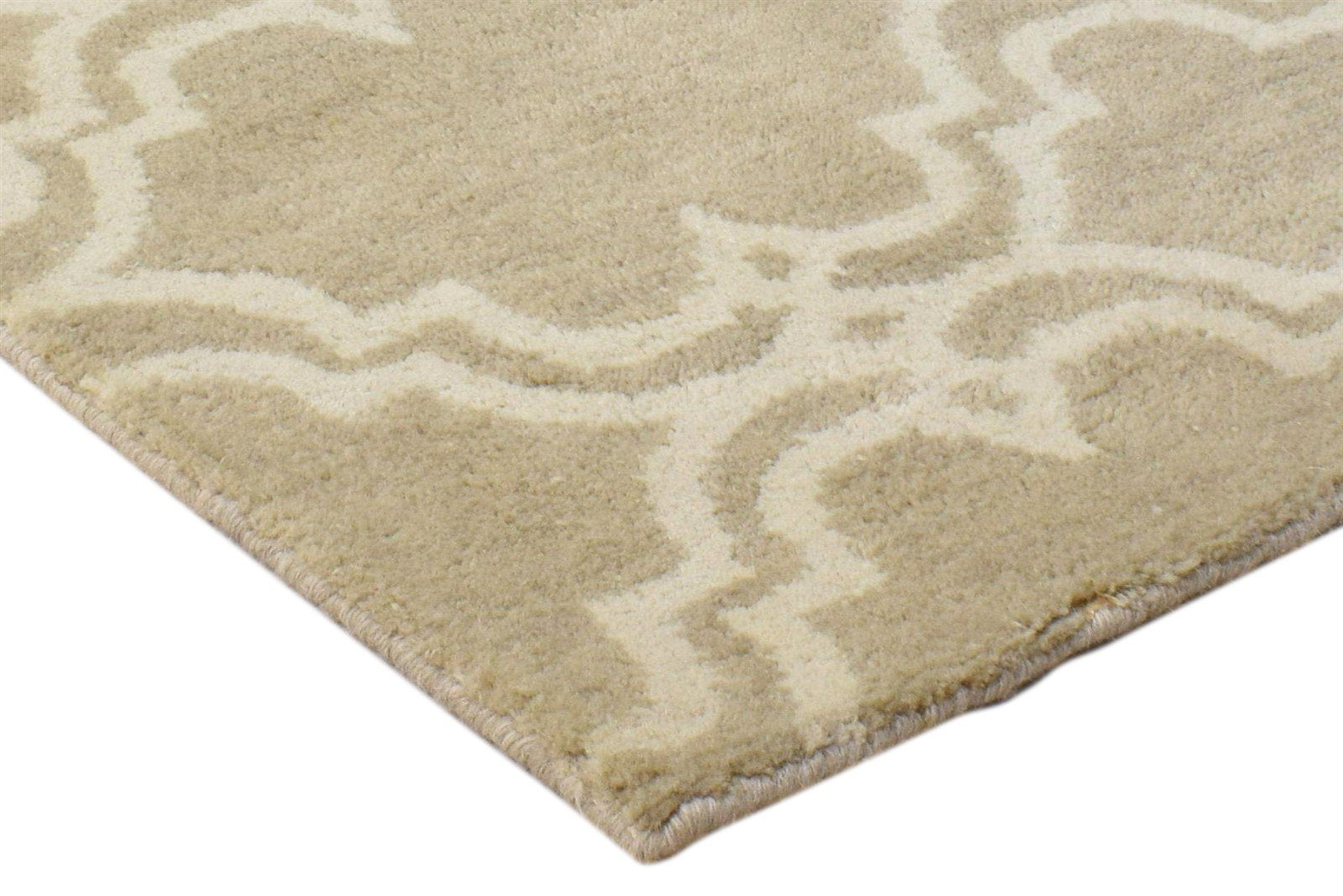 Wool Beige Rug 2' X 2' Modern Hand Tufted Moroccan Trellis 2'2"X2'2" Carpet 