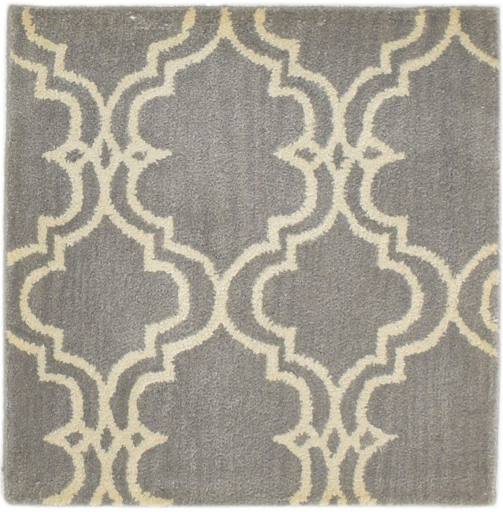 Wool Grey Rug 2' X 2' Modern Hand Tufted Moroccan Trellis 2'2"X2'2" Carpet