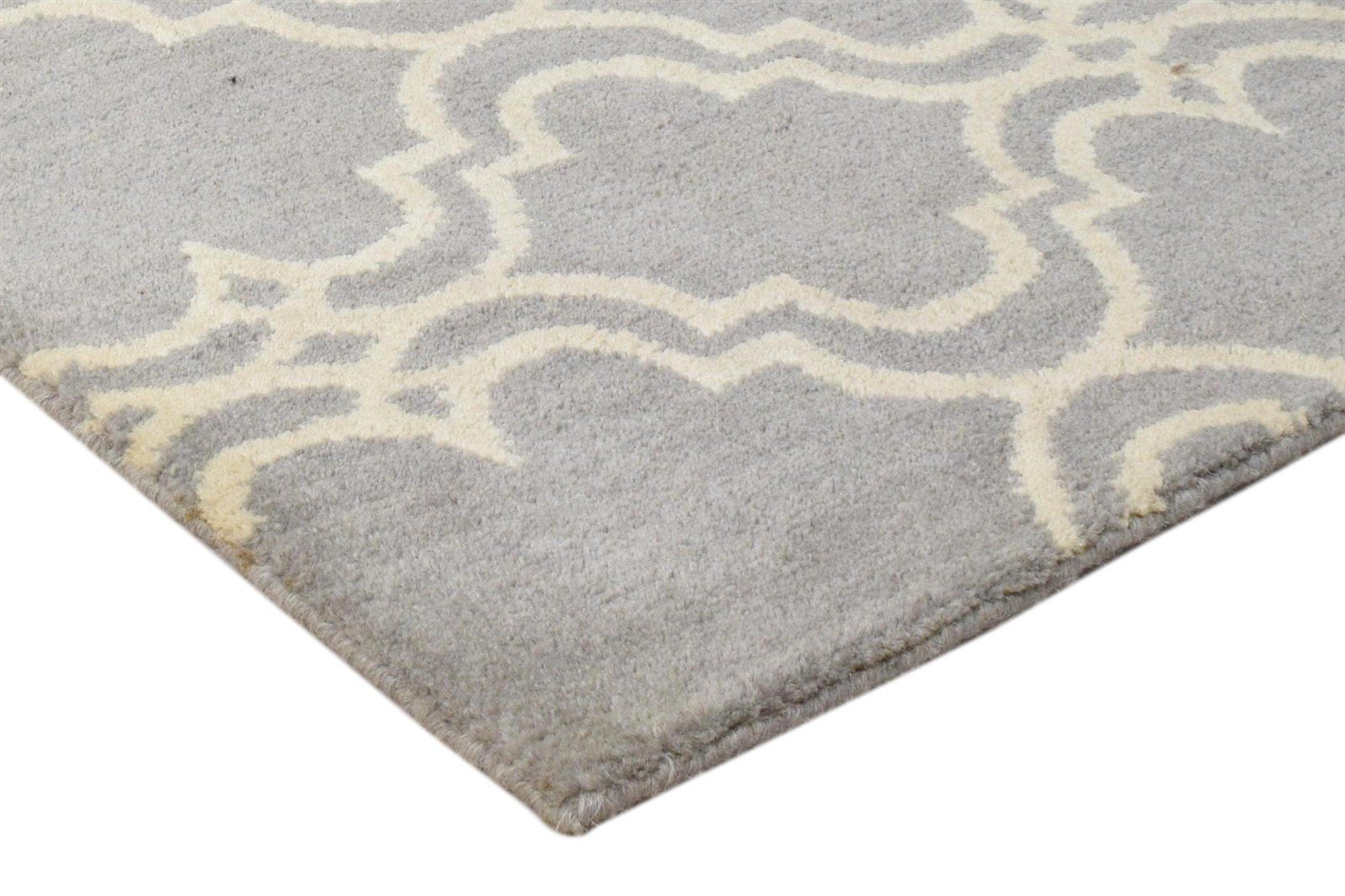 Wool Grey Rug 2' X 2' Modern Hand Tufted Moroccan Trellis 2'2"X2'2" Carpet 