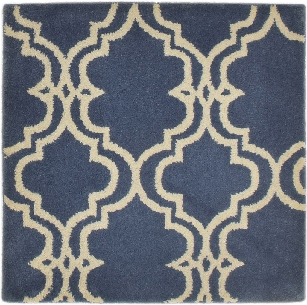 Wool Blue Rug 2' X 2' Modern Hand Tufted Moroccan Trellis 2'2"X2'2" Carpet