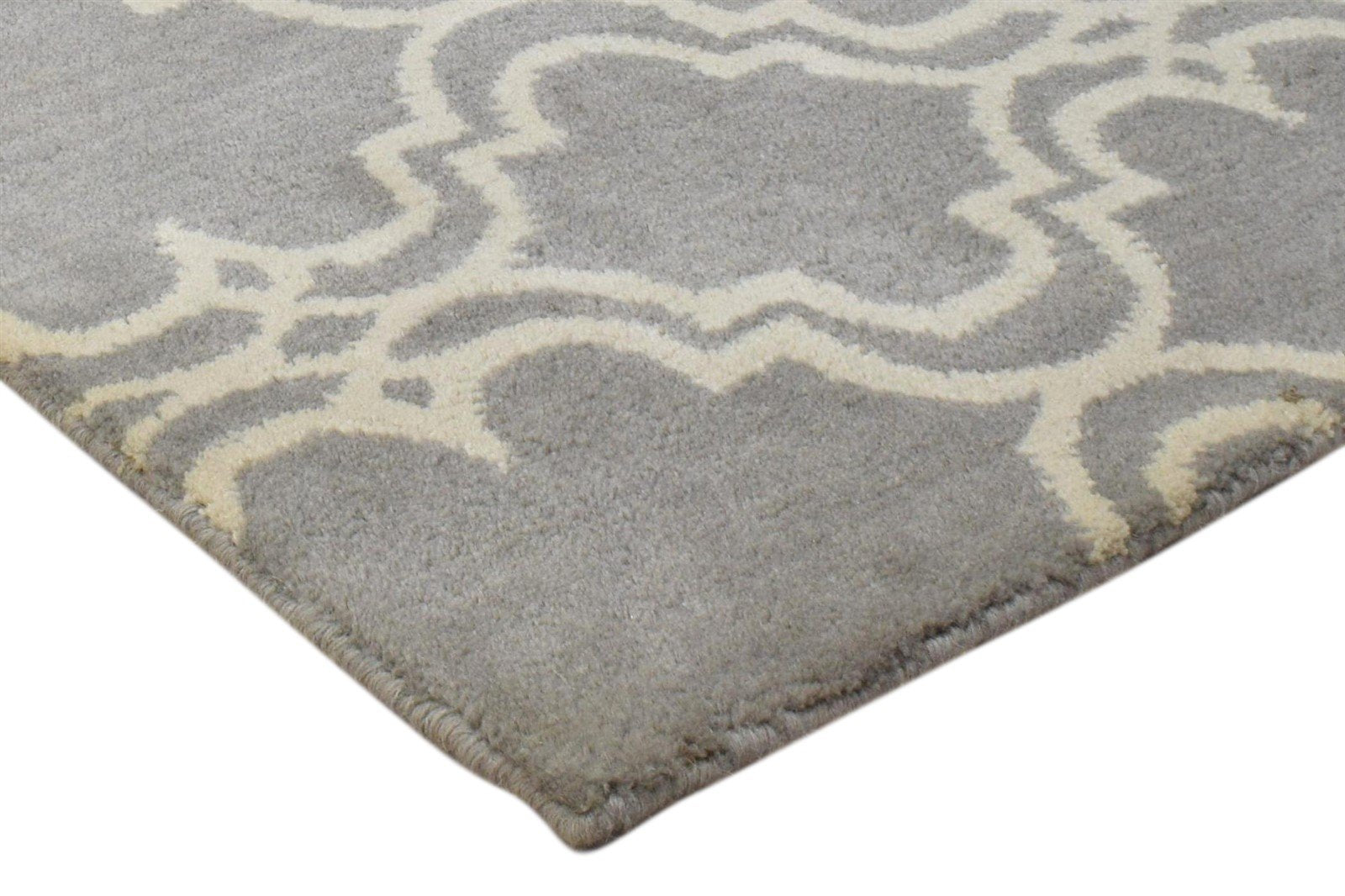 Wool Grey Rug 2' X 2' Modern Hand Tufted Moroccan Trellis 2'2"X2'2" Carpet 