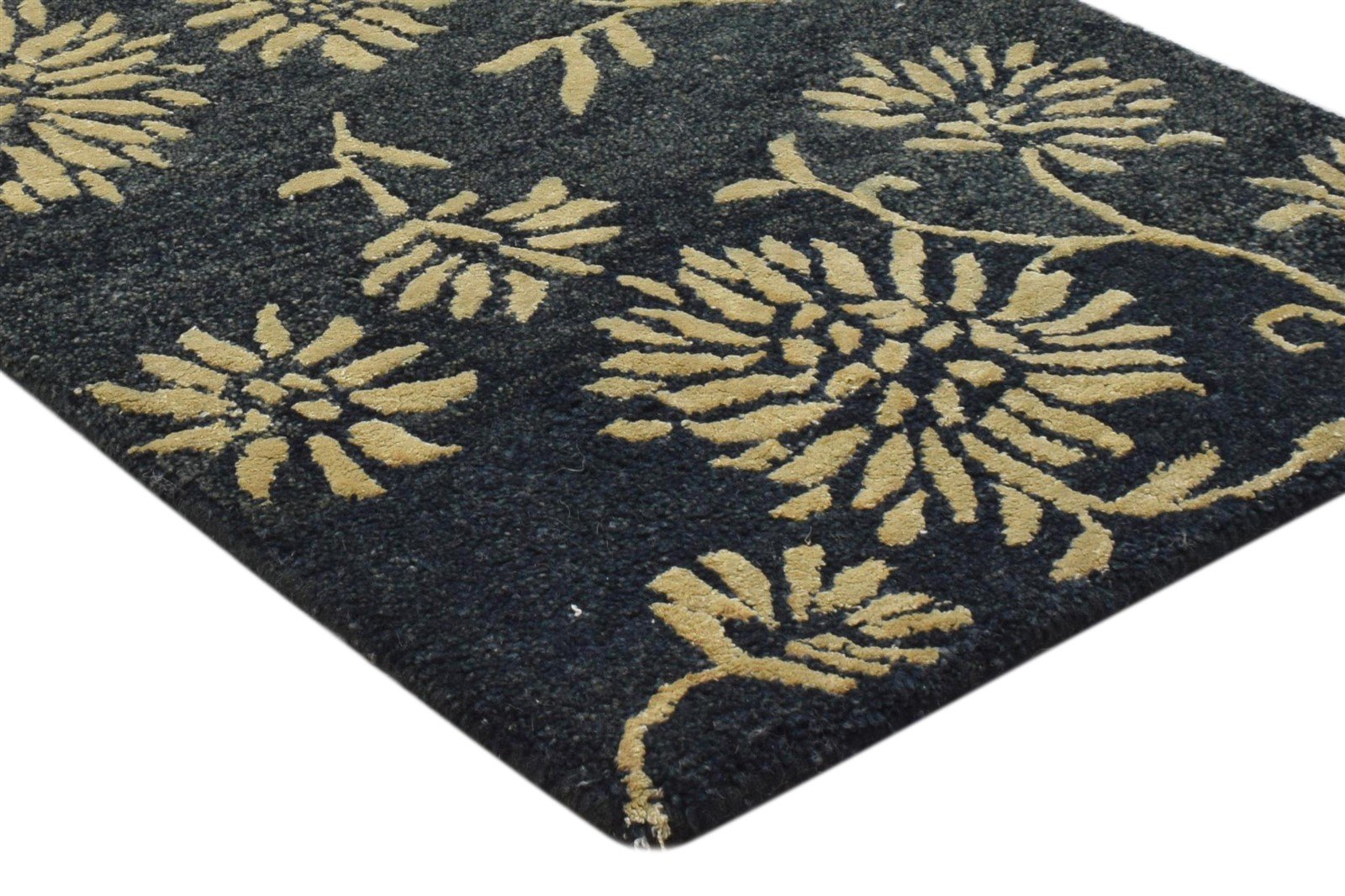 2' X 3' Rug Wool Charcoal Modern Hand Tufted French Floral Small Carpet 