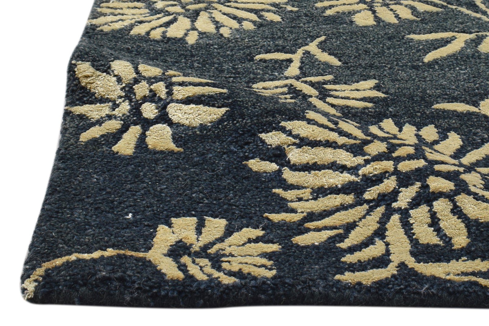 2' X 3' Rug Wool Charcoal Modern Hand Tufted French Floral Small Carpet  Area Rug 