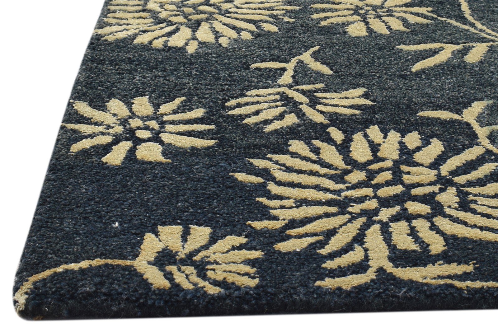 2' X 3' Rug Wool Charcoal Modern Hand Tufted French Floral Small Carpet