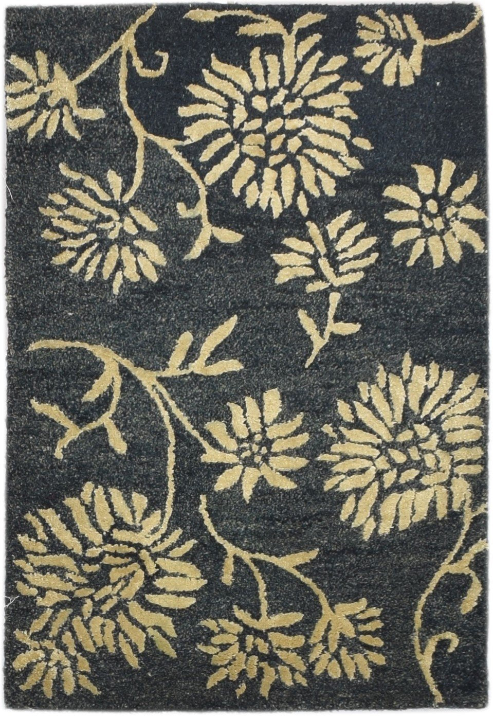 2' X 3' Rug Wool Charcoal Modern Hand Tufted French Floral Small Carpet