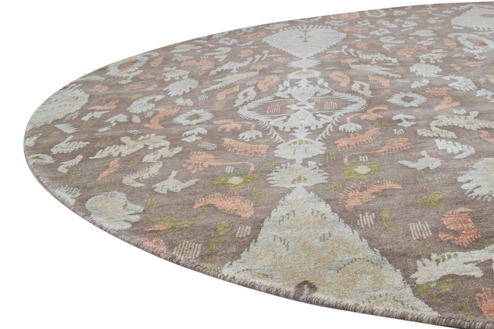 10X10 Rug Wool Brown Transitional Hand Knotted European Ikat Extra Large Round   7864617697429