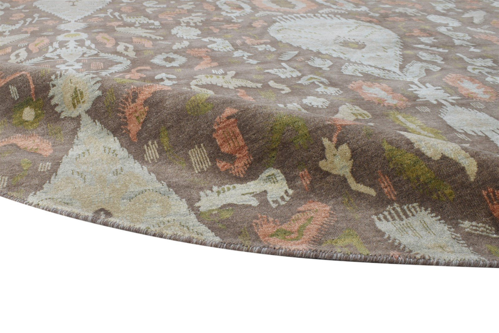 10X10 Rug Wool Brown Transitional Hand Knotted European Ikat Extra Large Round   7864617697429