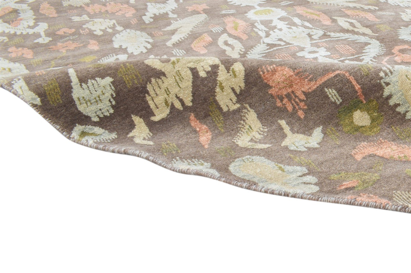 10X10 Rug Wool Brown Transitional Hand Knotted European Ikat Extra Large Round   7864617697429