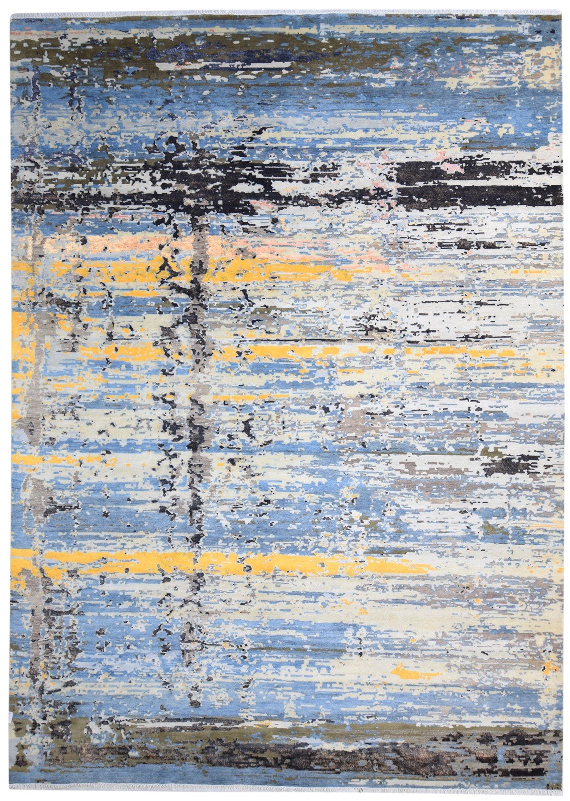 10X14 Rug Wool / Silk Blue Modern Hand Knotted American Abstract Extra Large   7864616943765