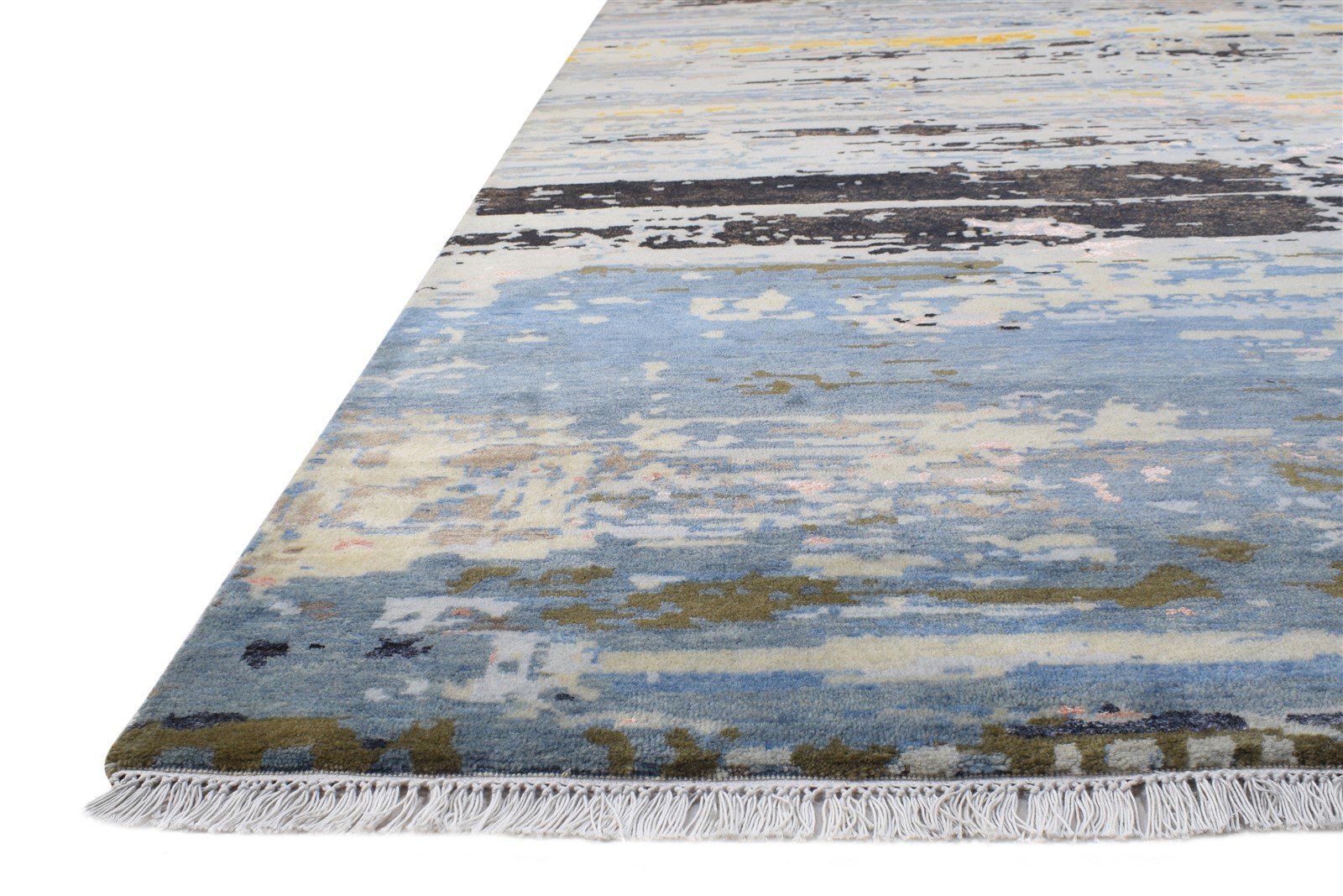10X14 Rug Wool / Silk Blue Modern Hand Knotted American Abstract Extra Large   7864616943765