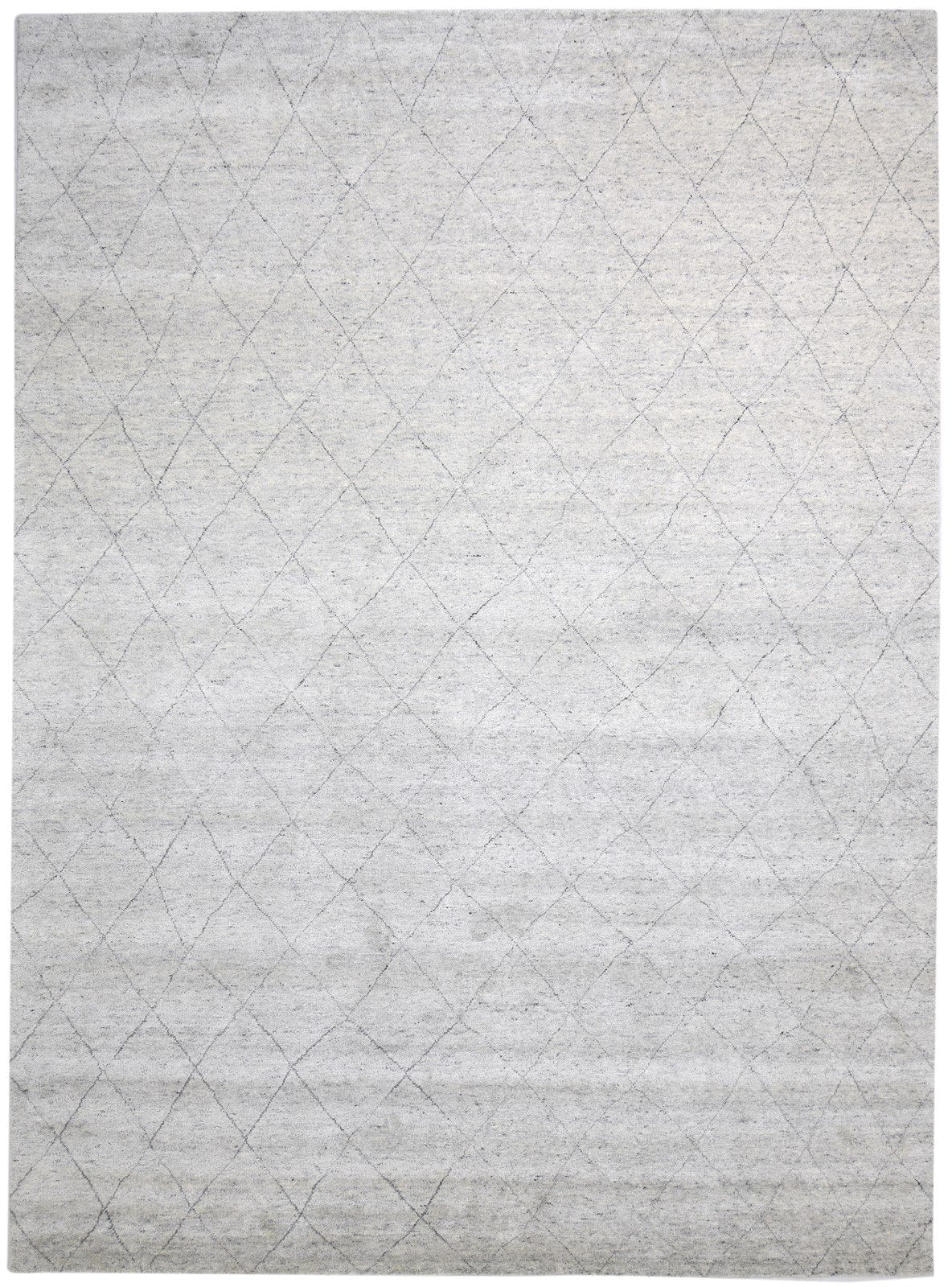 10X14 Rug Wool / Silk Grey Modern Hand Knotted Moroccan Diamond Extra Large   7864102453397
