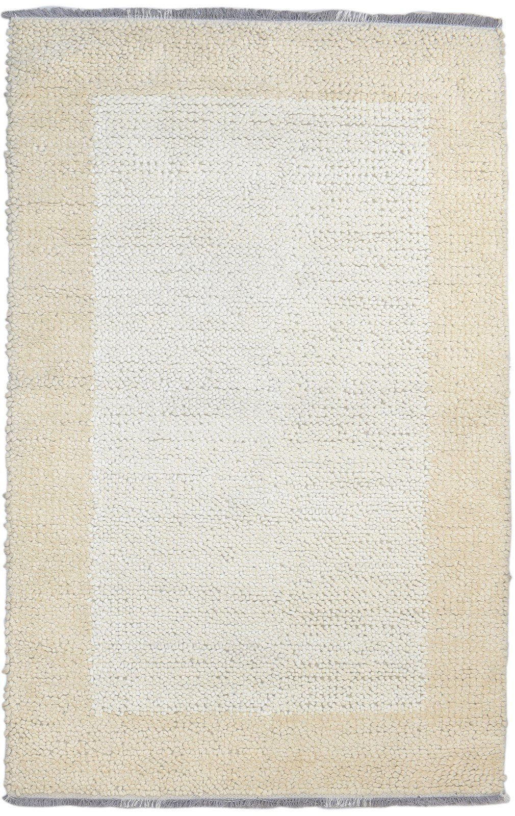 Wool Ivory Rug 5X8 Modern Hand Knotted Scandinavian Bordered Room Size Carpet 