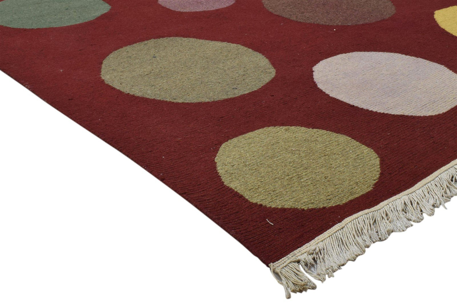 Hand Knotted Red Wool Rug 5' X 8' Modern Scandinavian Circles Room Size Carpet 