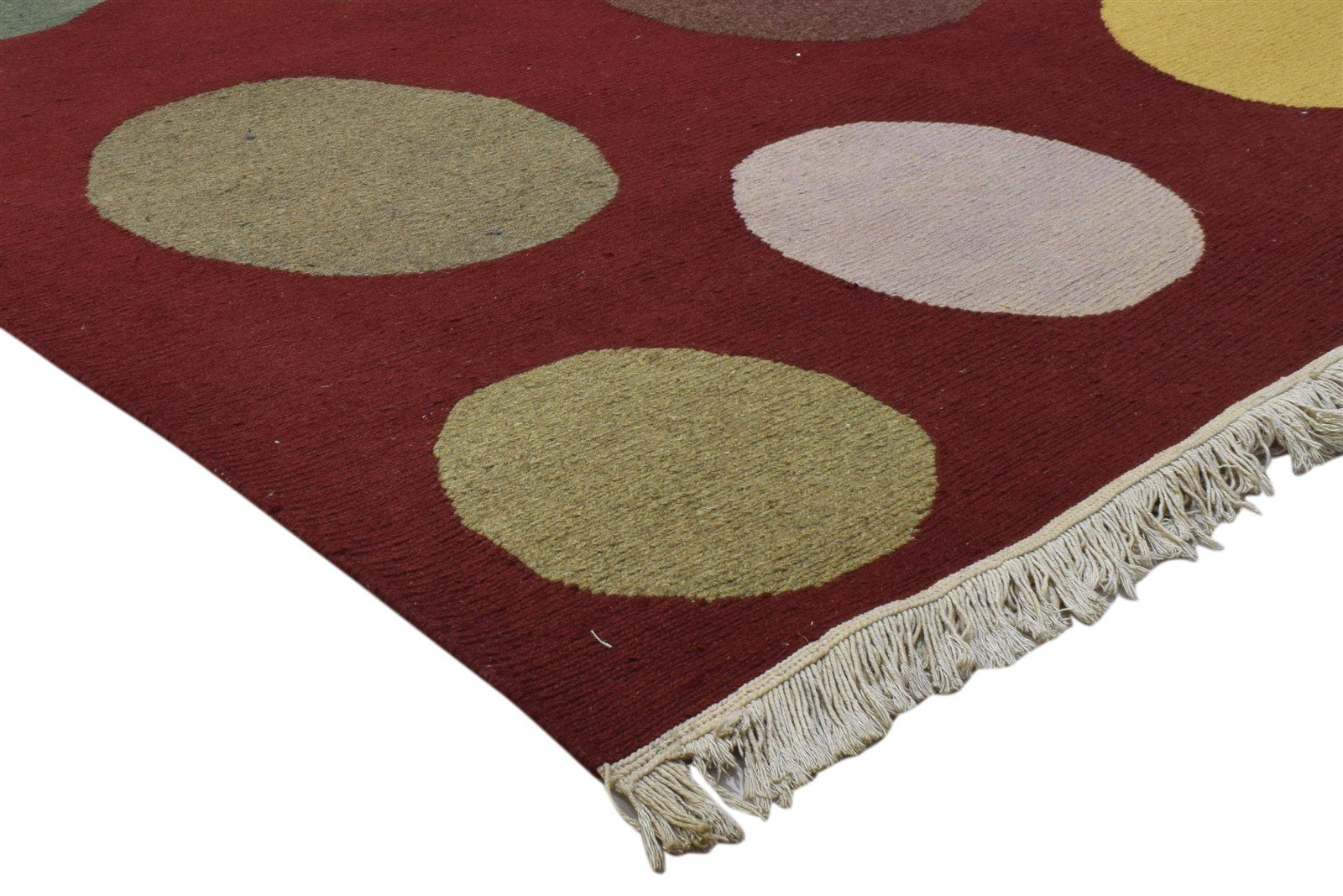 Hand Knotted Red Wool Rug 5' X 8' Modern Scandinavian Circles Room Size Carpet 